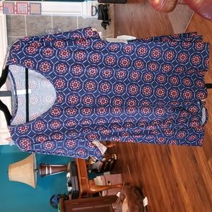 LuLaRoe 3XL Perfect Tee Swing Top Blue Geometric Floral Pattern- NWT